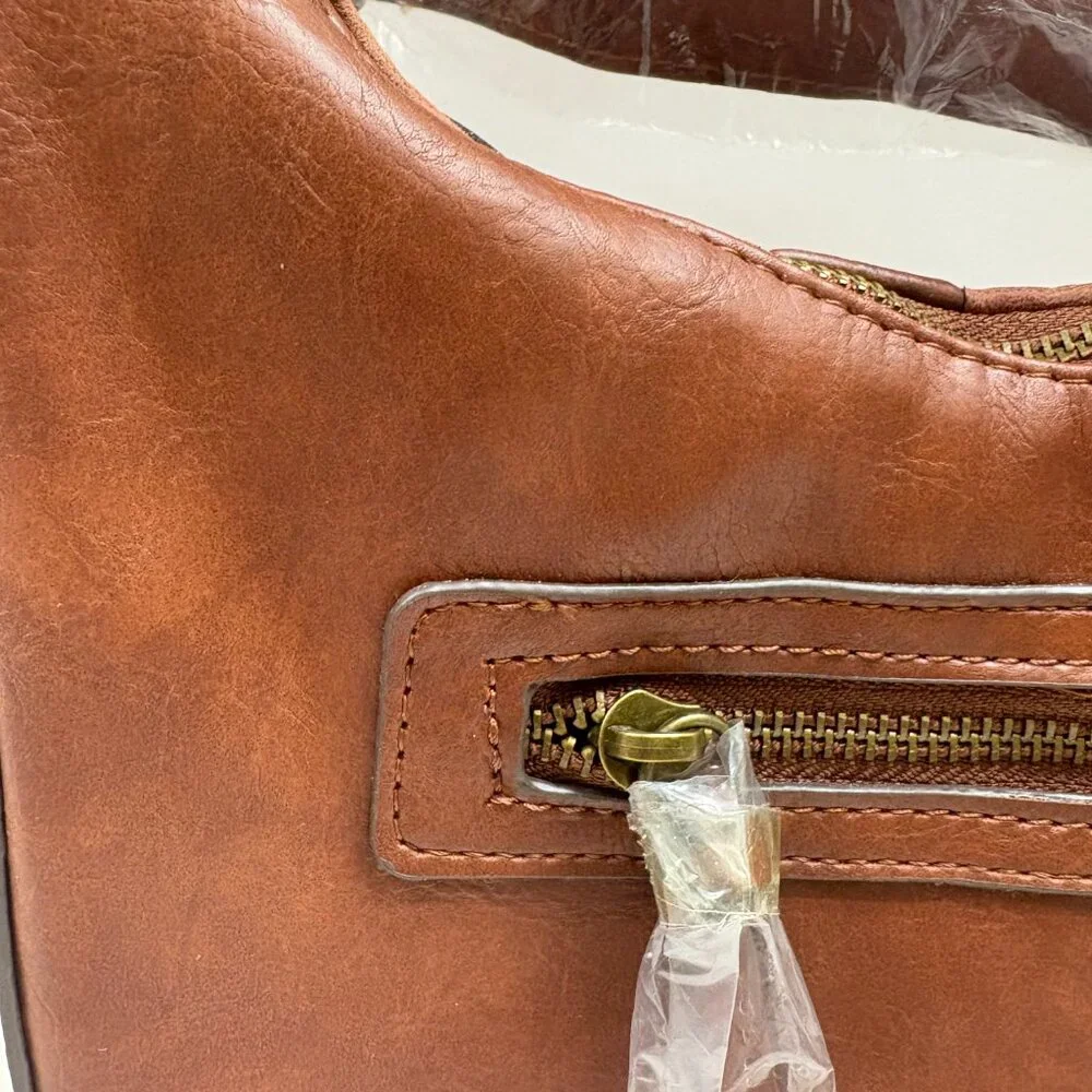 Time and Tru - Alice Crossbody Woven Vegan Brown Leather Hobo Bag - NWOT